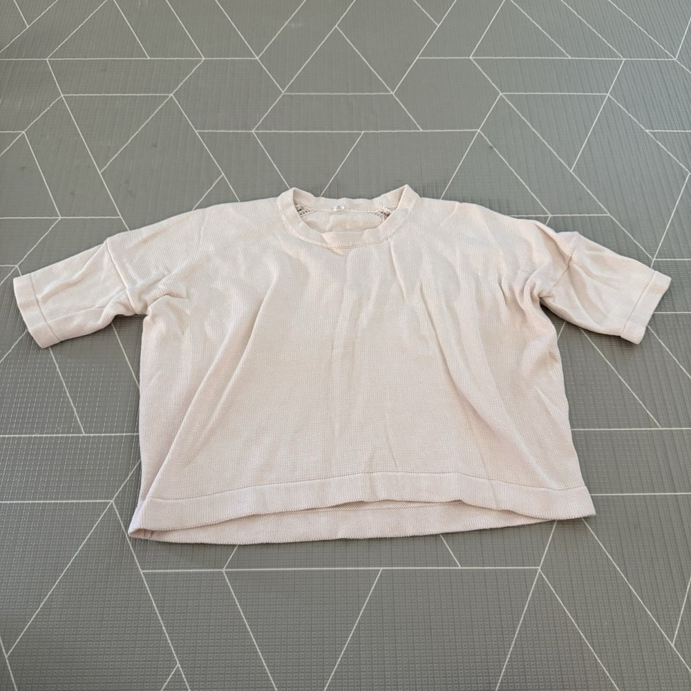 Lululemon Bhakti Reality Short Sleeve 10 Butter Pink LW3I83S Knit Sweater